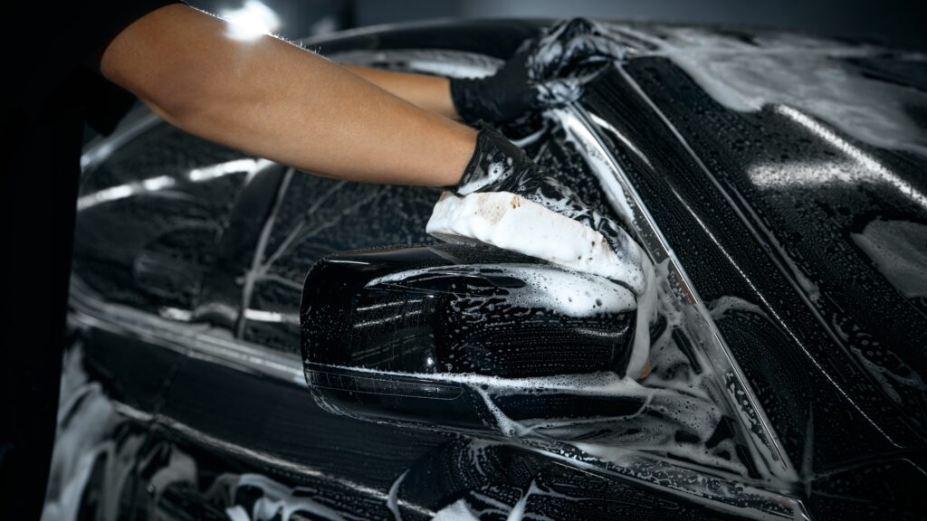 professional car wash, car is soapy